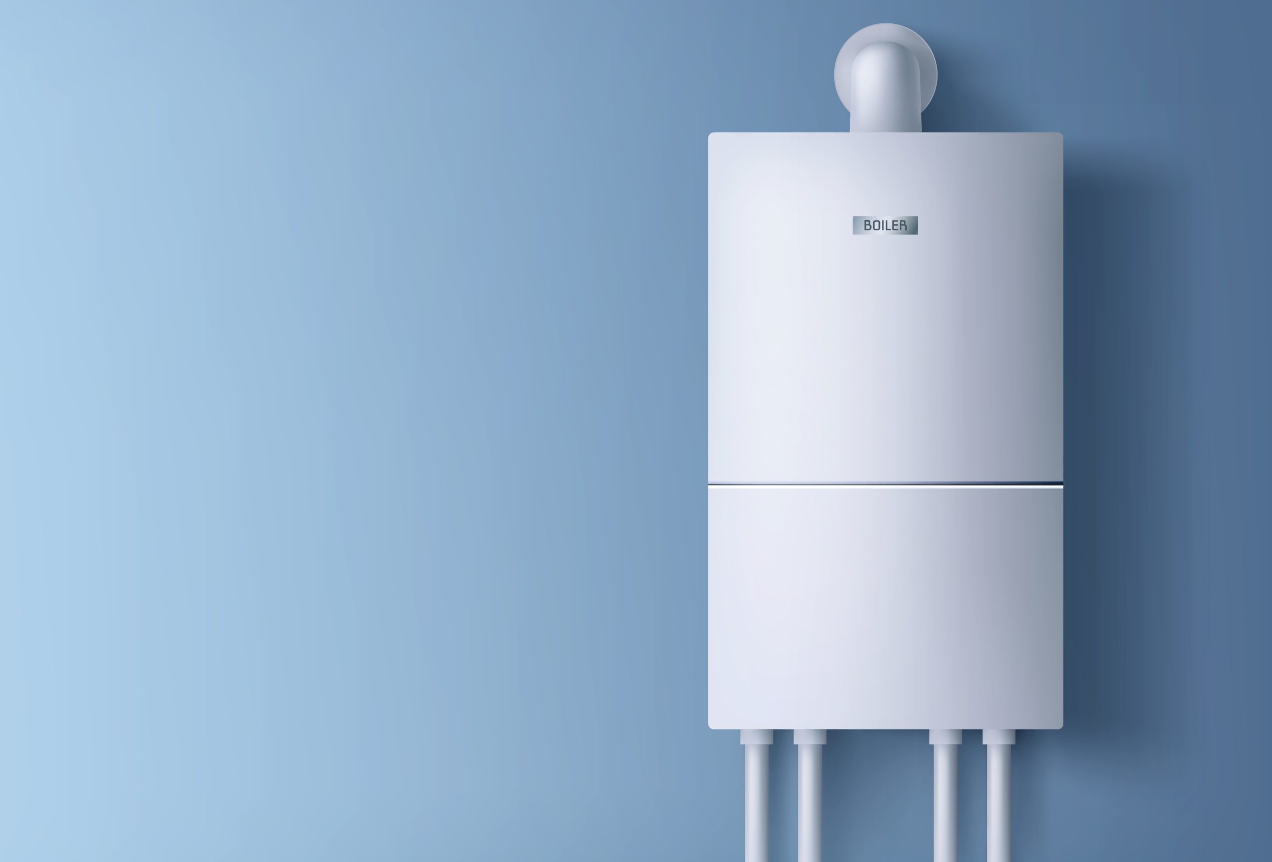 Boiler, electronic water heater hanging on wall.